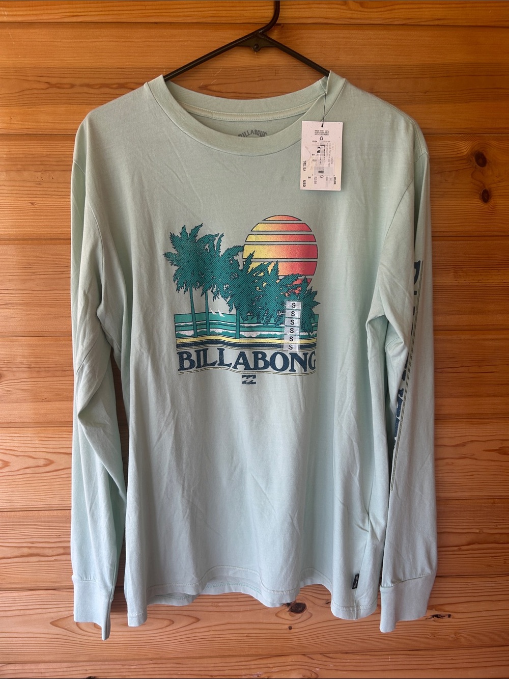 Billabong Mint Green Long-Sleeve Sunset Palm Graphic Tee